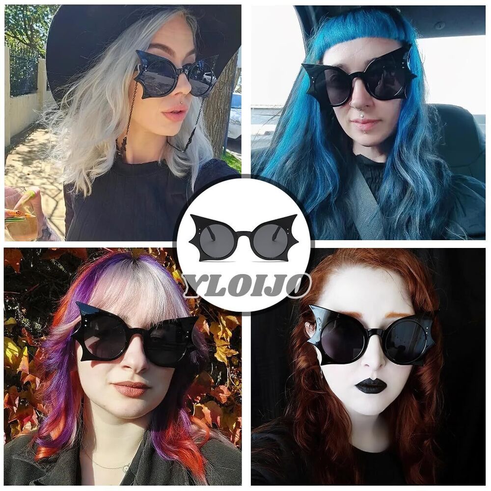 8920 Bat Sunglasses Retro Punk Hip Hop Style Black Sunglasses for Halloween - Picture 2 of 6